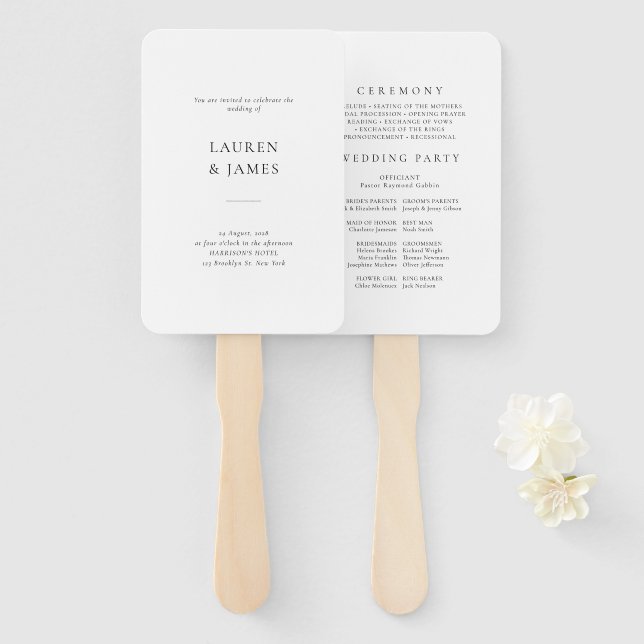 Classic Formal Modern Wedding Program Fan (Front and Back)