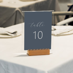 Classic Formal Navy Blue Monogram Script Wedding Table Number