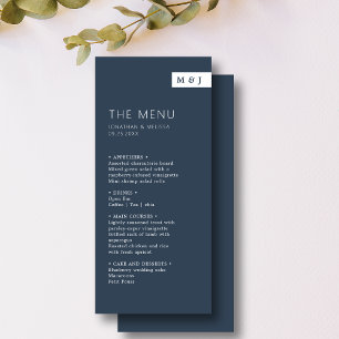 Classic Formal Navy Blue & White Monogram Wedding Menu