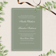Classic Formal Sage Green Border Script Wedding
