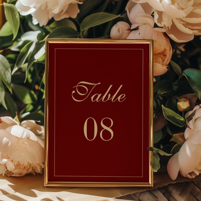 Classic Formal Script Wine Red Wedding Table Number (Creator Uploaded)