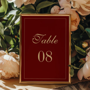Classic Formal Script Wine Red Wedding Table Number