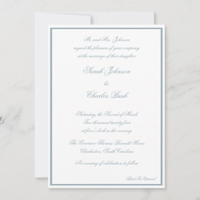 Classic Formal Wedding Invitation - Coastal Blue (Front)