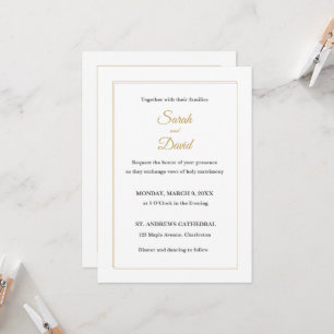Classic Formal Wedding Invitation. Gold Caligraphy Invitation