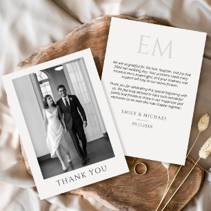 Classic Formal Wedding Photo Monogram Thank You Card