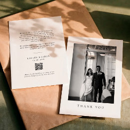 Classic Formal Wedding Photo QR Code Thank You Card