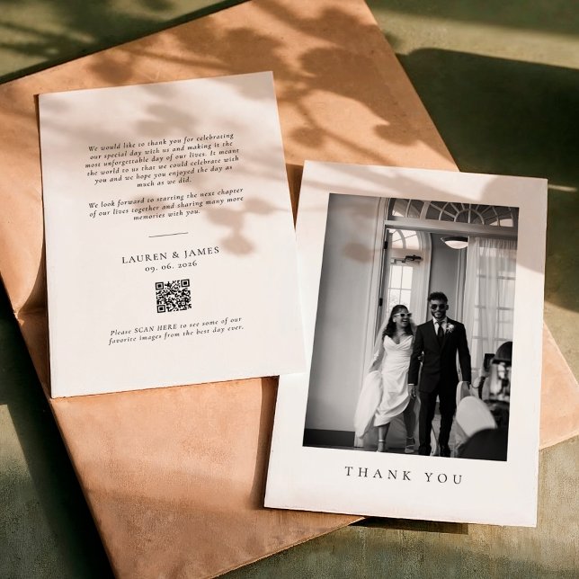 Classic Formal Wedding Photo QR Code Thank You Card (Creator Uploaded)
