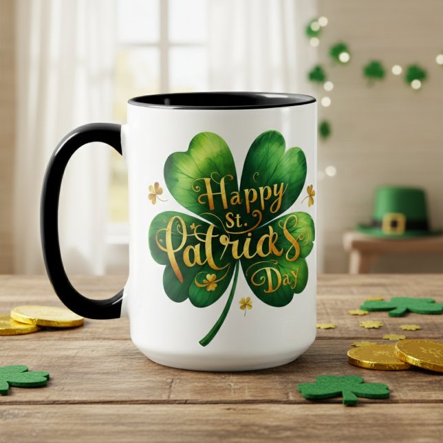 Classic Four Leaf Clover Happy St Patrick's Day  Mug (Classic Four Leaf Clover Happy St Patrick's Day Mug)
