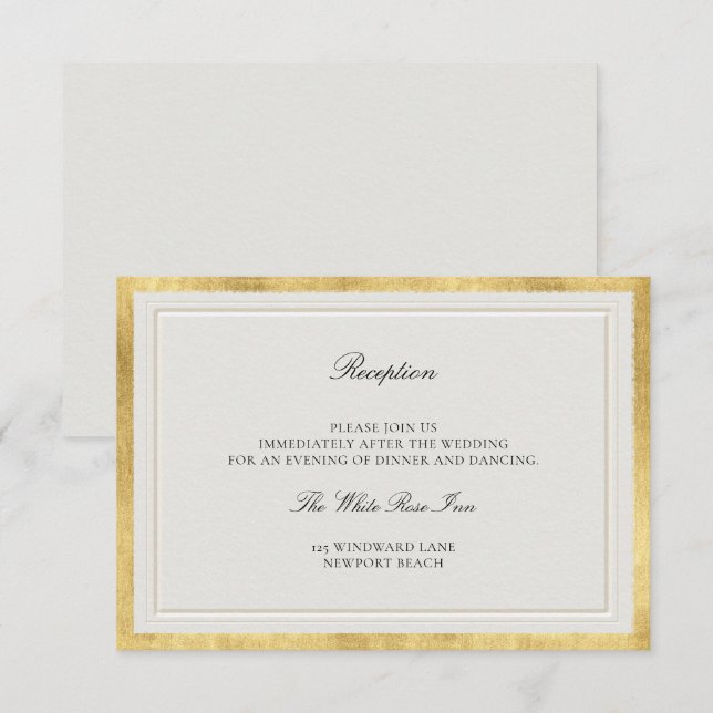 Classic Frame Faux Gold Ecru Wedding Reception Enclosure Card (Front/Back)