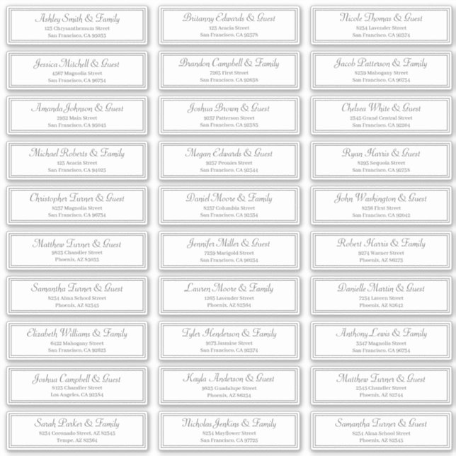 Classic Frame Script Wedding Guest Names Address (Front)