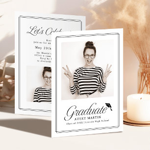 Classic Framed Elegant Script Photo Graduation Invitation
