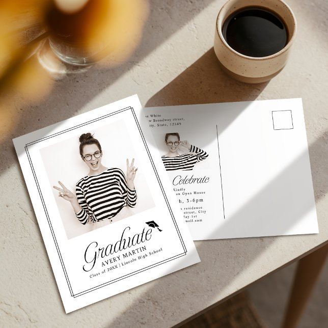 Classic Framed Elegant Script Photo Graduation Postcard (Classic Framed Elegant Script Photo Graduation Postcard)