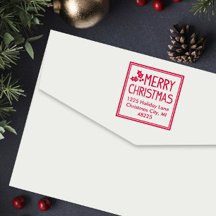 Classic Framed Merry Christmas Holly Address Self-inking Stamp