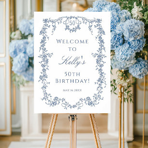 Classic French Blue 50th Birthday Party Welcome  Poster