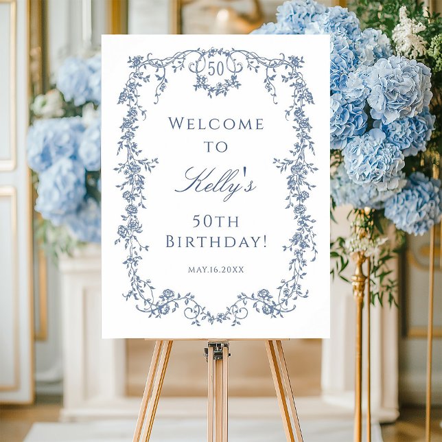 Classic French Blue 50th Birthday Party Welcome  Poster (Creator Uploaded)