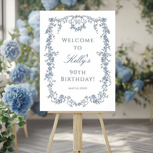 Classic French Blue 90th Birthday Party Welcome  Poster (Creator Uploaded)