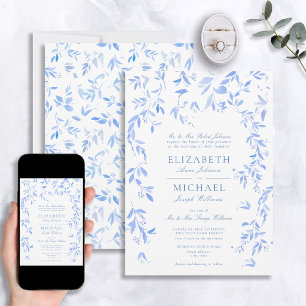 Classic French Blue Floral Botanical Wedding Invitation