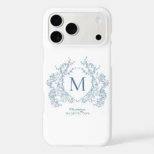Classic French Blue Floral Crest Monogram