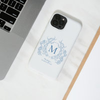 Classic French Blue Floral Crest Monogram