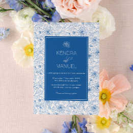 Classic French Blue Floral Toile Wedding Invitation
