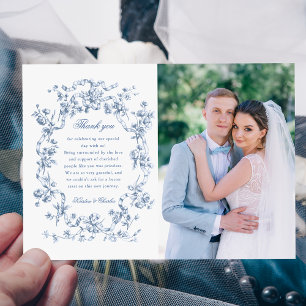 Classic French Blue Flowers & Ribbons Photo Thank You Card