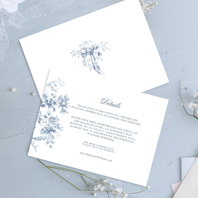 Classic French Blue Flowers & Ribbons Wedding Enclosure Card (Creator Uploaded)
