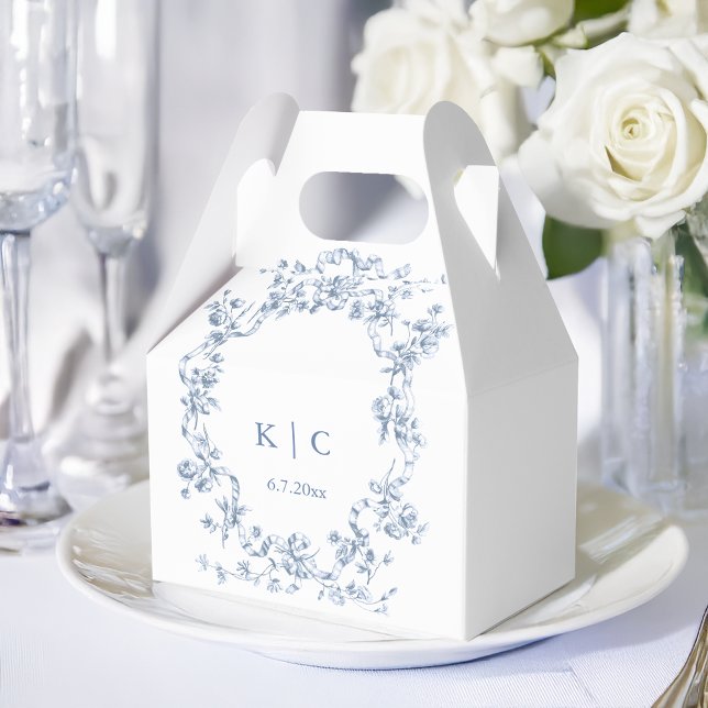 Classic French Blue Flowers & Ribbons Wedding Favour Box (Creator Uploaded)