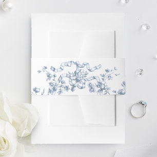 Classic French Blue Flowers & Ribbons Wedding Invitation Belly Band