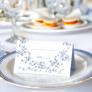  Classic French Blue Flowers & Ribbons Wedding Place Card