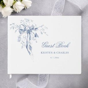 Classic French Blue Ribbon Bow Guest Book