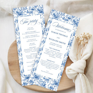 Classic French Blue Roses Toile Wedding Program Programme