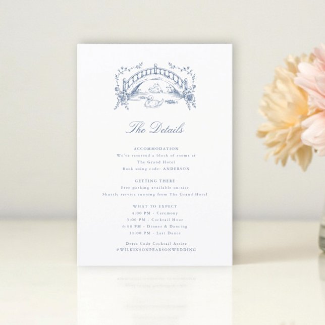 Classic French Blue swan Wedding Details  Enclosure Card (Creator Uploaded)
