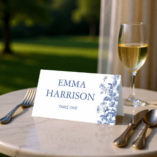 Classic French Blue Toile Wedding Folded Place Card
