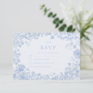 Classic French Blue White Floral Wedding RSVP Card