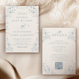 Classic French Chinoiserie All in One Wedding Invitation