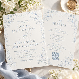 Classic French Chinoiserie All in One Wedding Invitation