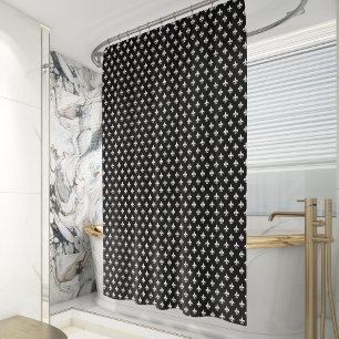 Classic French Fleur de Lis Pattern Black White Shower Curtain