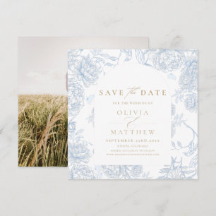 Classic French Floral Blue Photo Save The Date