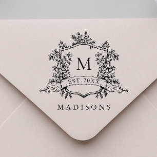 Classic French Floral Crest Monogram Rubber Stamp