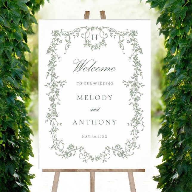 Classic French Floral Sage Green Wedding Welcome Poster (Creator Uploaded)