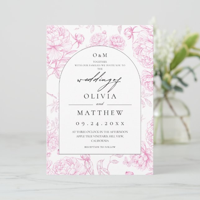 Classic French Floral Wedding  Invitation (Standing Front)