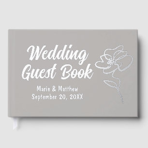 Classic French Grey Floral Sketch Foil Guestbook