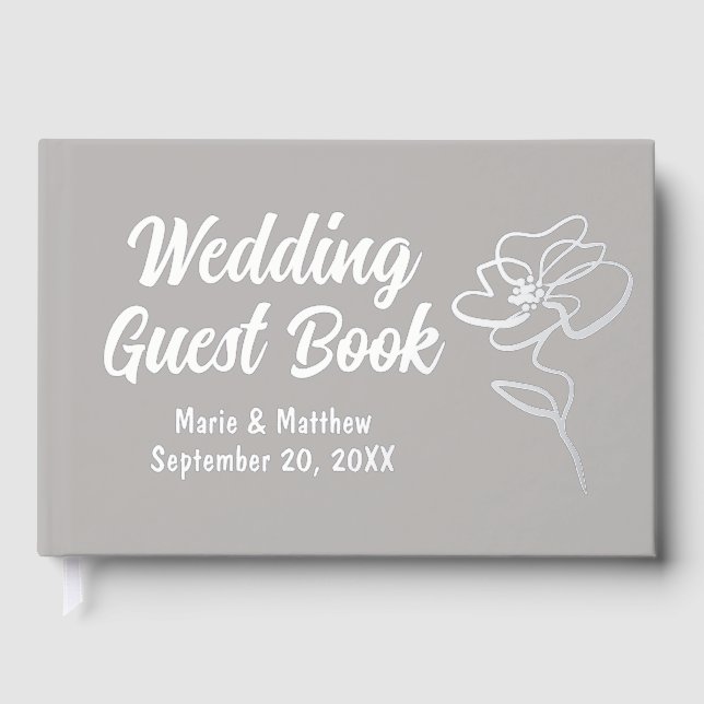 Classic French Grey Floral Sketch Foil Guestbook (Front)