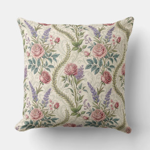 Classic French Rose & Lavender Floral Pattern Art Cushion
