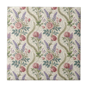 Classic French Rose & Lavender Floral Pattern Art Tile