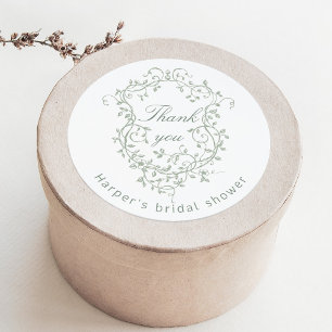 Classic French Sage Green Bridal Shower Thank You Classic Round Sticker