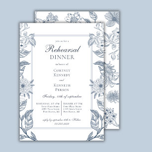 Classic French Toile Dusty Blue Rehearsal Dinner Invitation