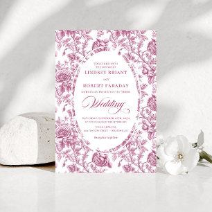 Classic French Toile Roses Pink Wedding Invitation