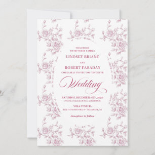 Classic French Toile Roses Wedding Invitation