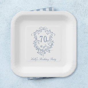 Classic French Victorian Blue 70th Birthday Party Paper Plate